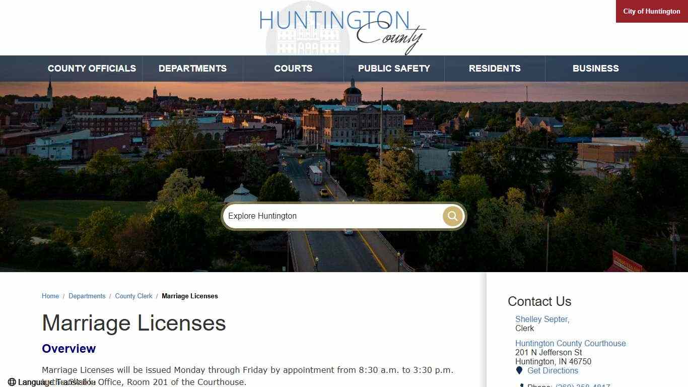 Marriage Licenses / Huntington County, Indiana